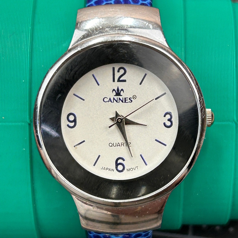 Cannes BG-1241 Womens Watch Blue Faux‎ Snakeskin Cuff Bangle Silver Tone